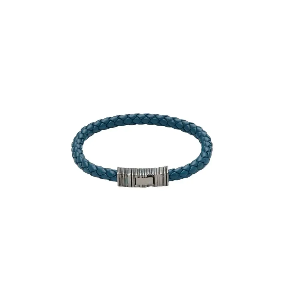 $595 NEW Men's Ermenegildo Zegna Black Rhodium Plated Silver & Braided Bracelet
